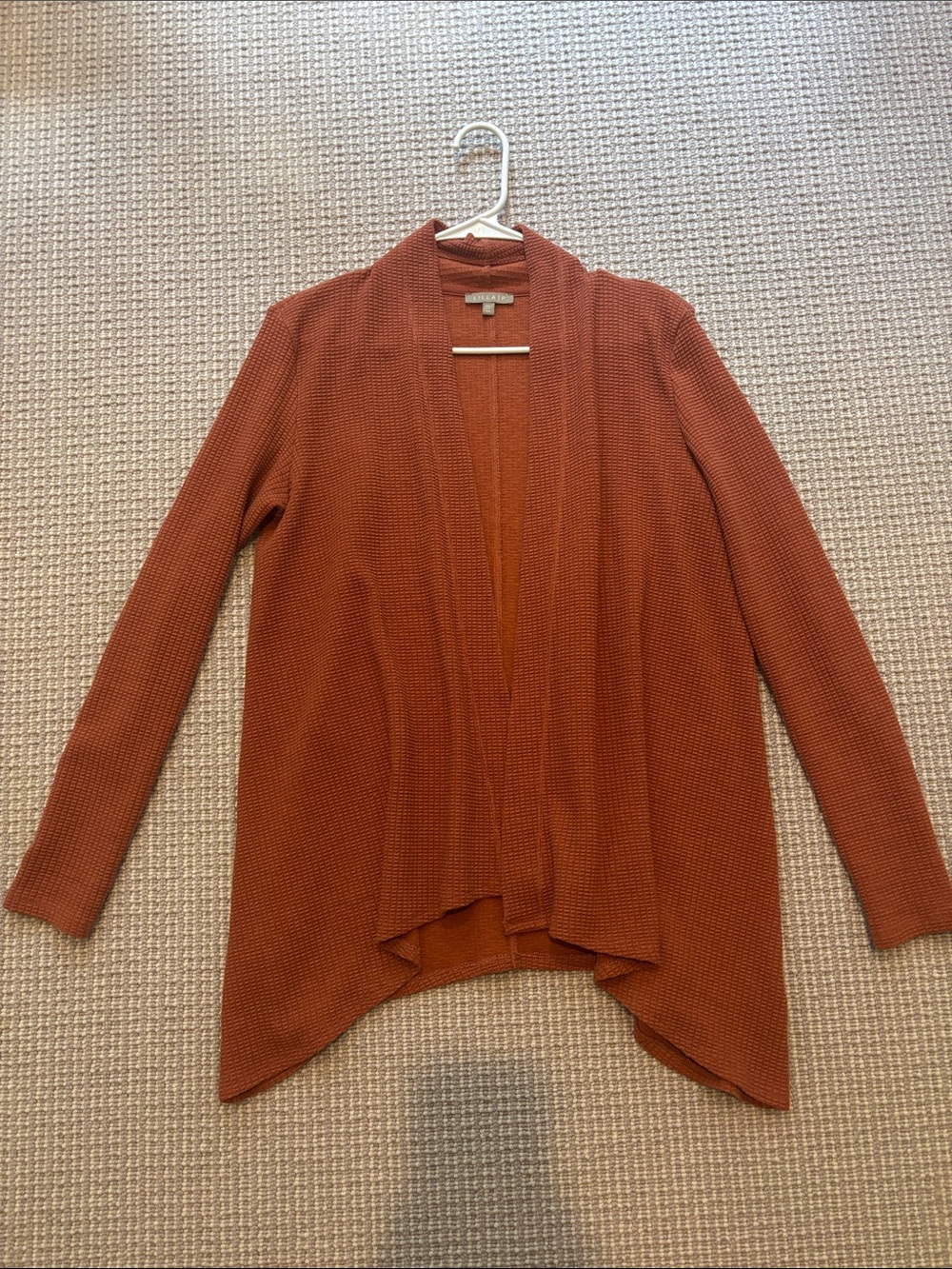 Lilla P Women's Open-Front Rust orange waffle Knit Cardigan sweater
